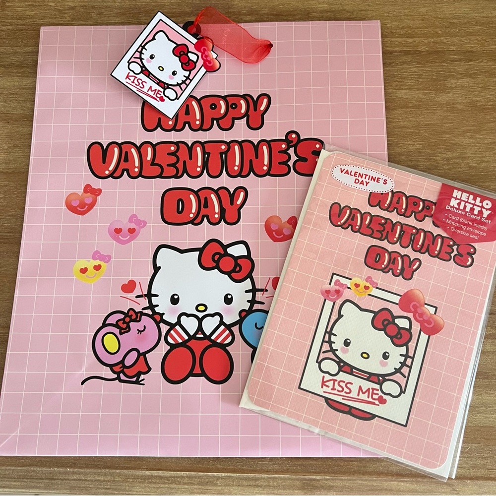 Valentines Day gift bag and greeting card BUNDLE by Sanrio Hello Kitty